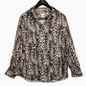 Chico's Leopard Print Button-Down Shirt - Black, Brown, Cream